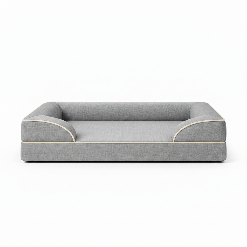 Cama cinza vista de frente