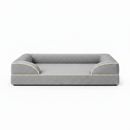 Cama cinza vista de frente